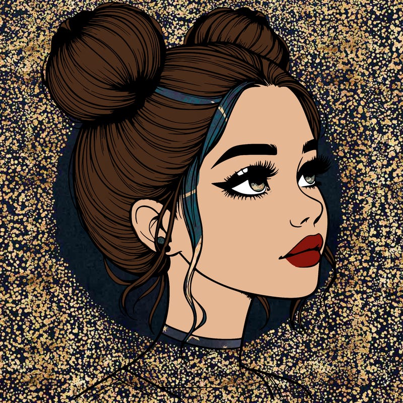 realistic girl with buns on the top of her head