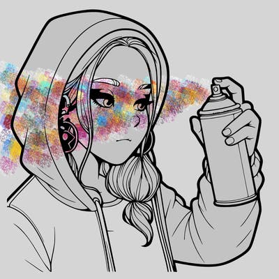 a realistic girl, spray painting