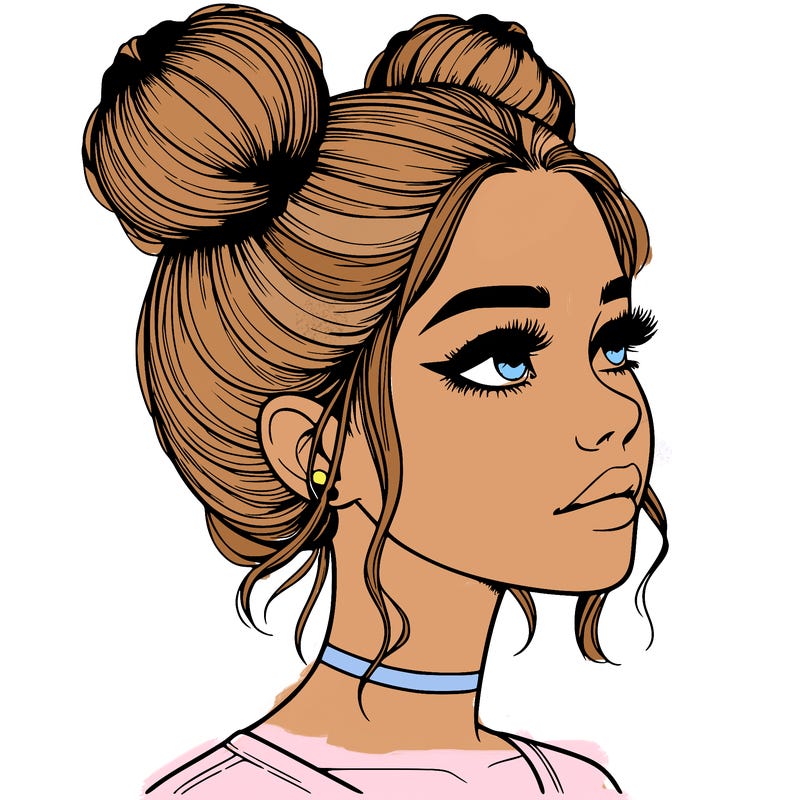 realistic girl with buns on the top of her head