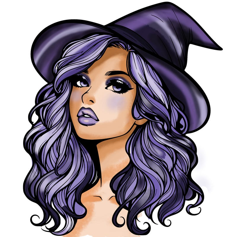 realistic witch girl with wavy hair and lips