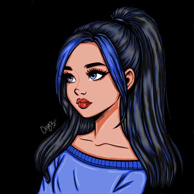 realistic girl with a high ponytail