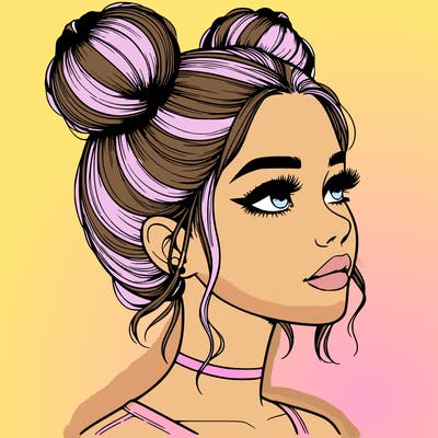 realistic girl with buns on the top of her head