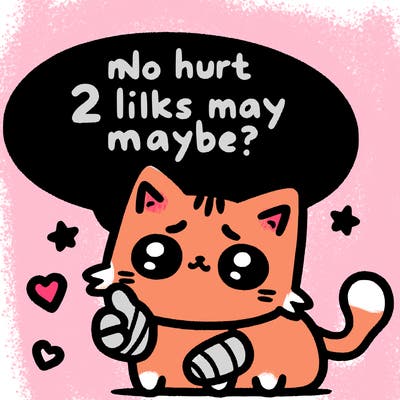 cute cat thats been hurt saiying 2 likes maybe