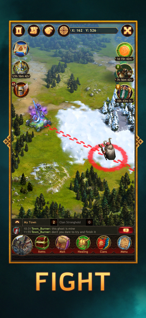 Viking hero attacking a ghost on the world map in the Vikings War of Clans strategy game