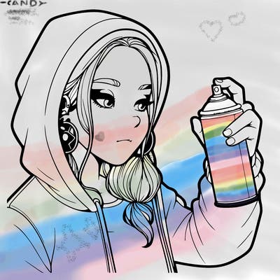 a realistic girl, spray painting