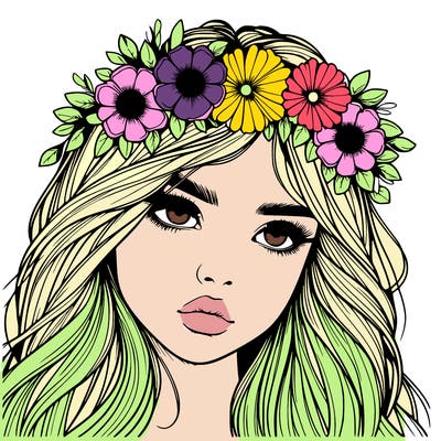 realistic girl with flowers crown