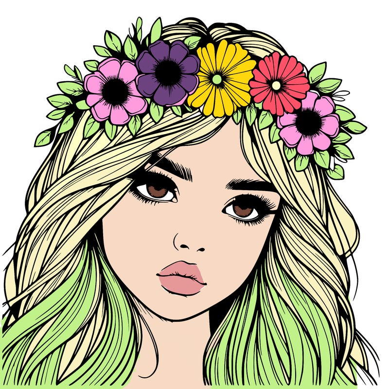 realistic girl with flowers crown