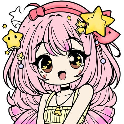 cute anime girl with star accessories