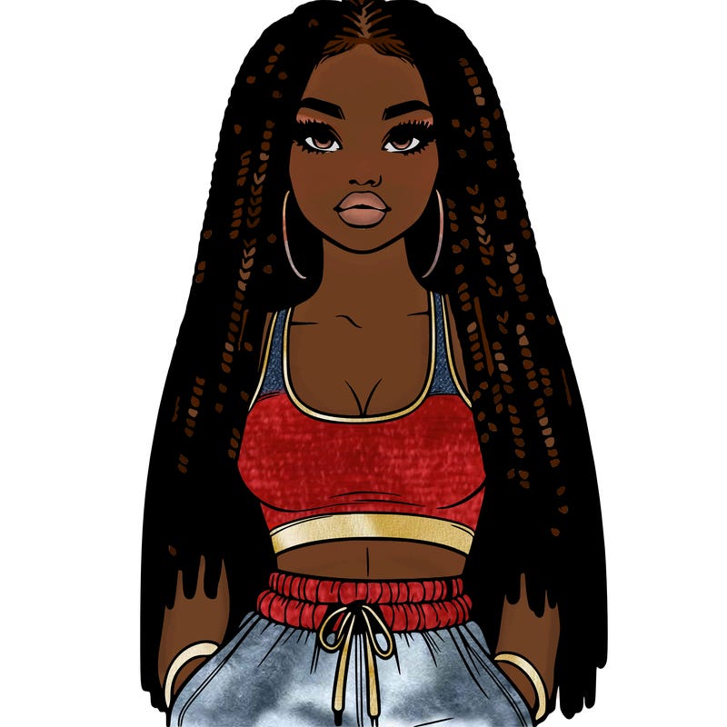 realistic woman with box braids wearing sweatpants and a crop top