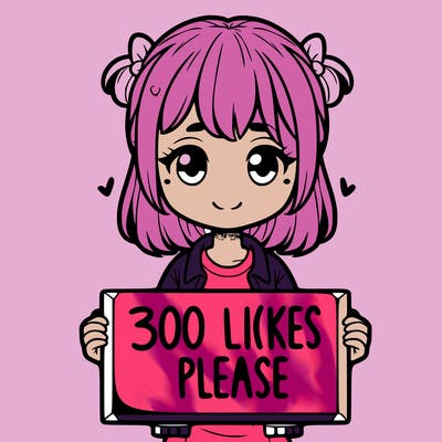 girl holding a sigh saying " 300 likes please"