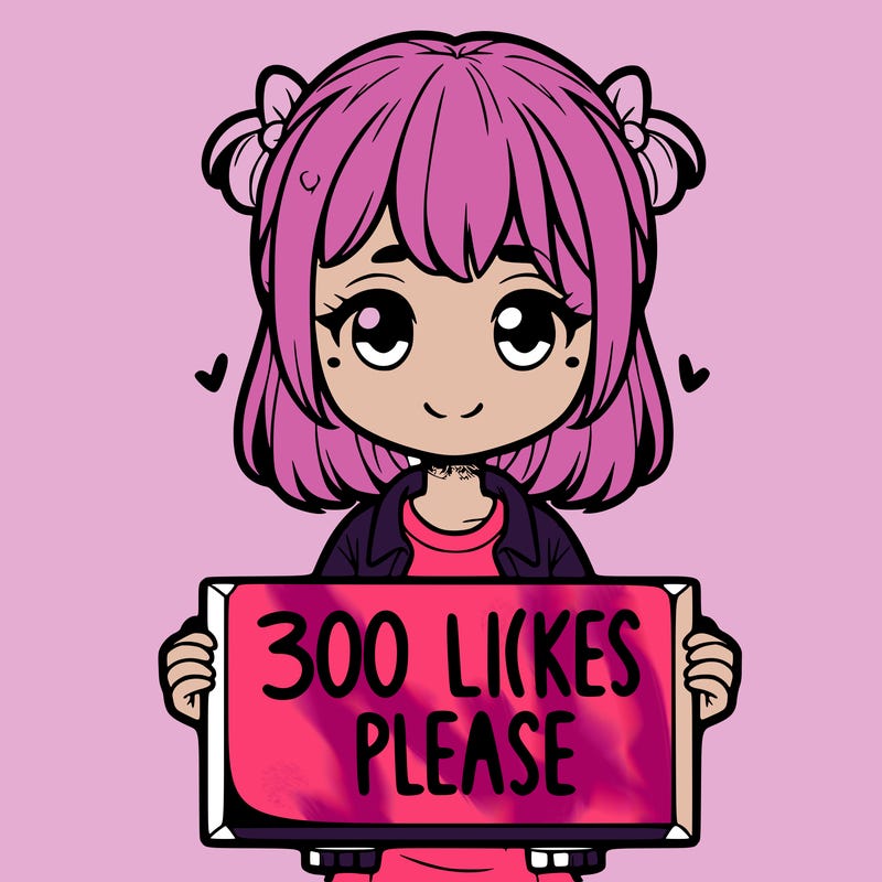 girl holding a sigh saying " 300 likes please"
