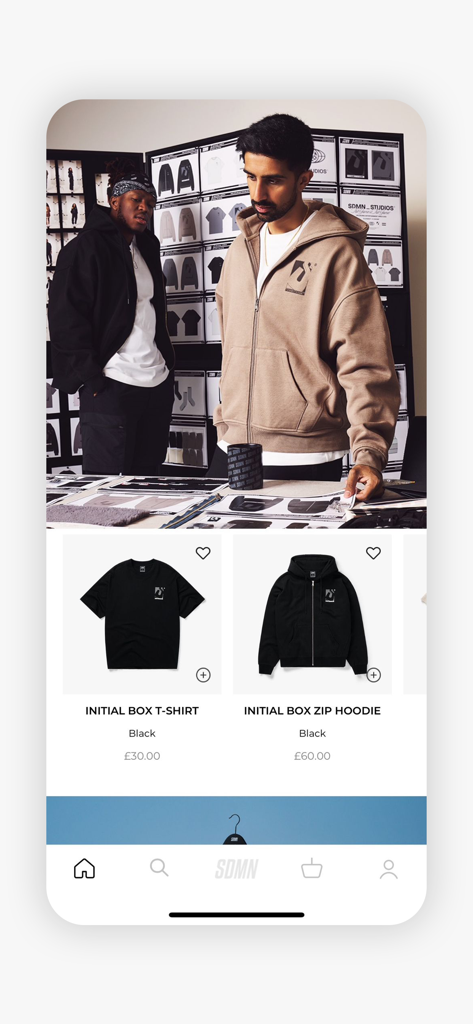 The shopping interface of the Sidemen Clothing app displaying branded streetwear and lifestyle content.