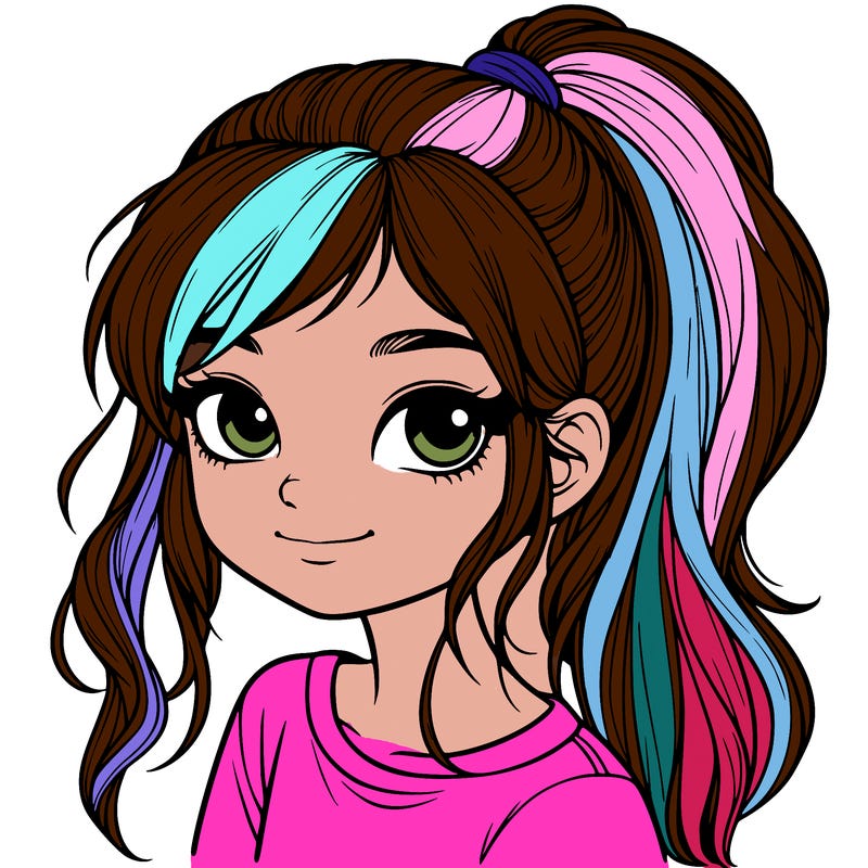 realistic girl with ponytail