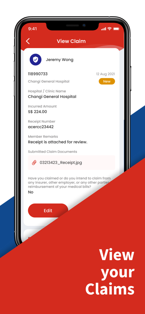 Great Health Corporate - A mobile interface of the Great Health Corporate app displaying detailed medical claim information including hospital name, claim amount, and attached receipts.