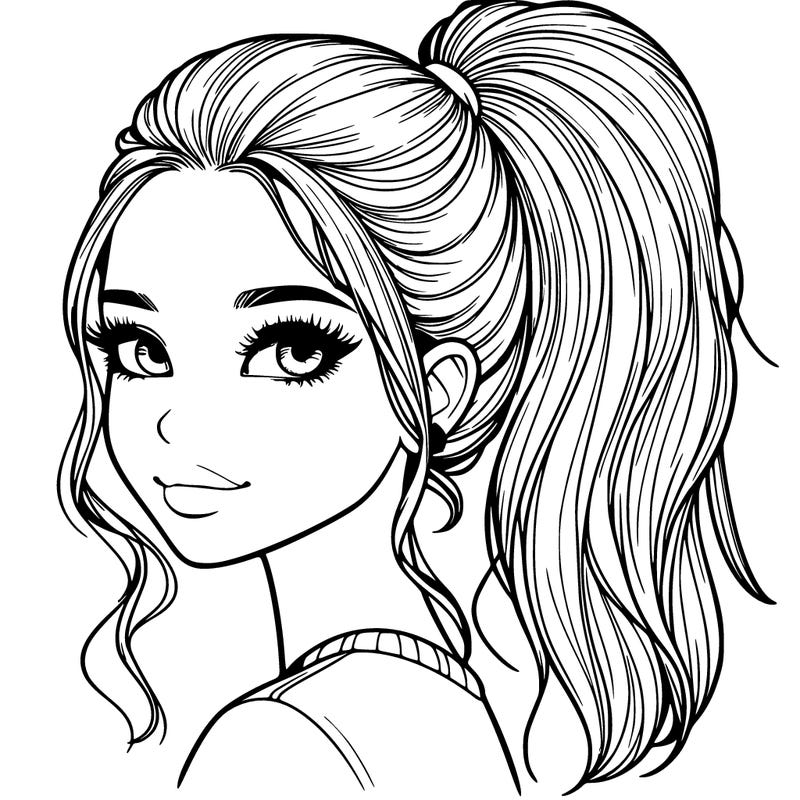 realistic girl with a high ponytail