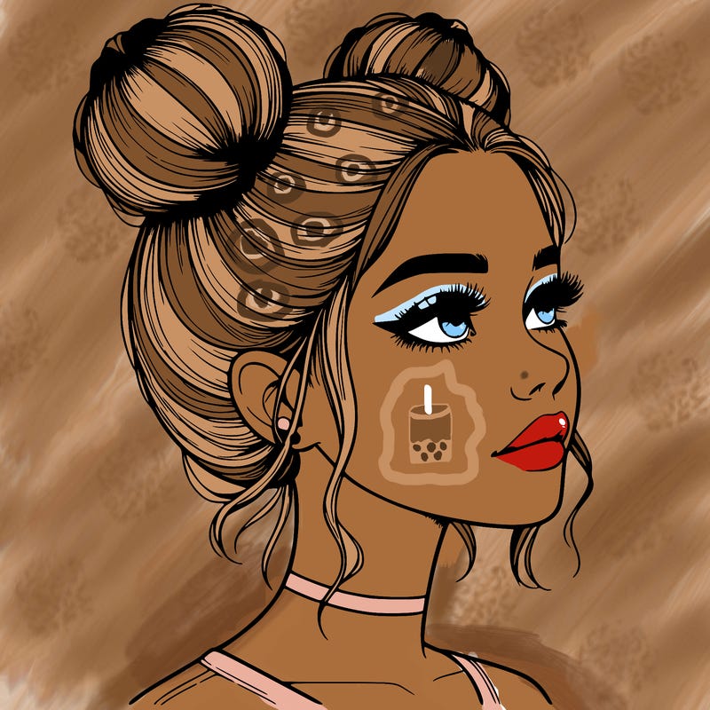 realistic girl with buns on the top of her head