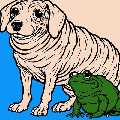deformed dog with a frog