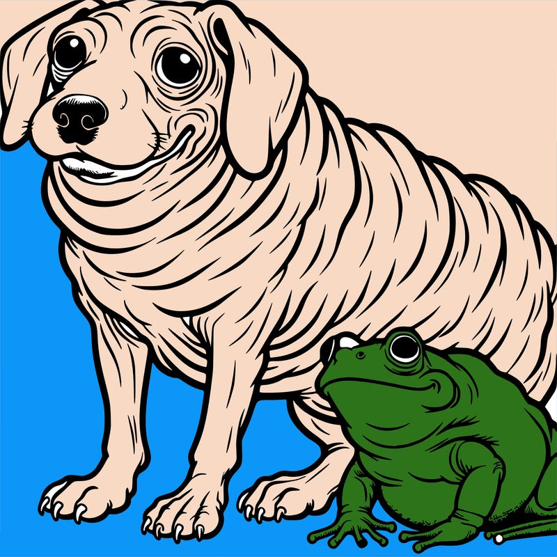 deformed dog with a frog