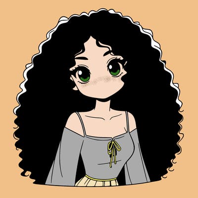 a black anime girl with long afro hair