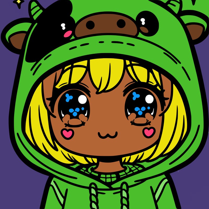kawaii girl with cow hoodie