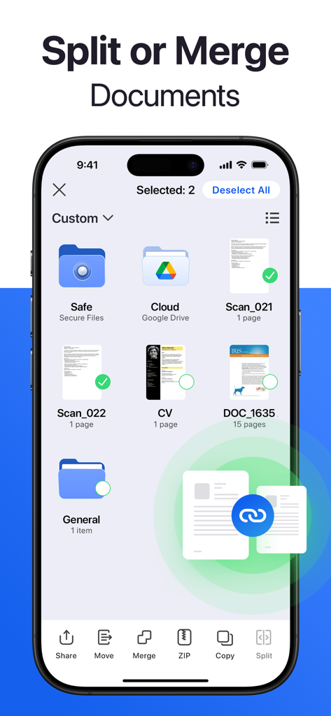 Forma: PDF Document Editor - Interfaz de Forma PDF Document Editor mostrando opciones para dividir y fusionar archivos