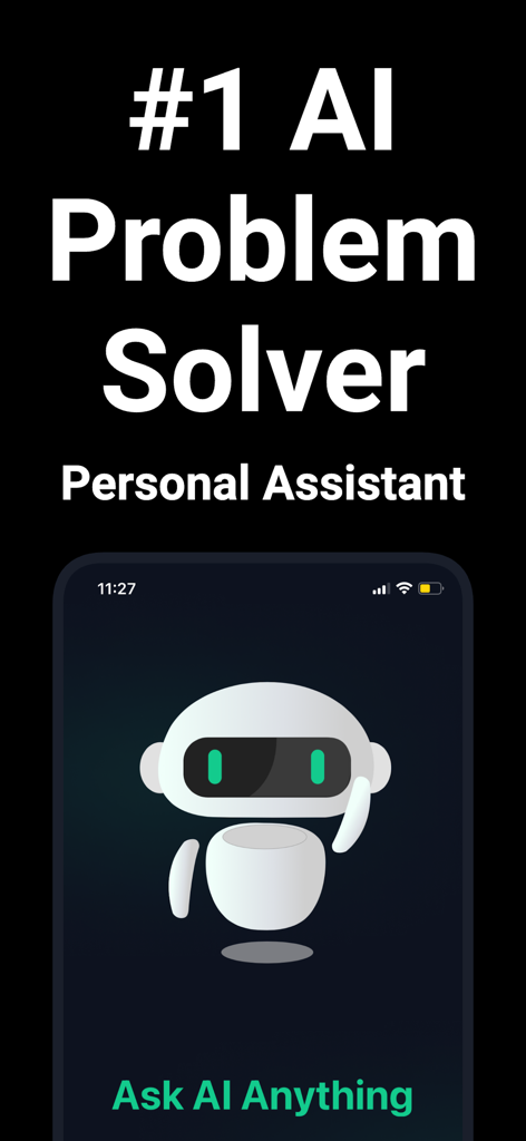 Screenshot dell'app AI Gimini con un personaggio robotico e il testo numero uno AI problem solver assistente personale