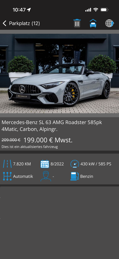 Ein Luxusauto-Angebot in der CarDeluxe-Autosuch-App