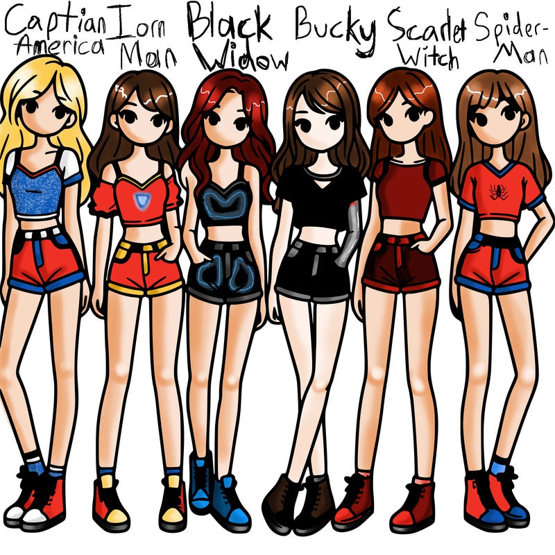 a group of girls wearing crop tops and shorts