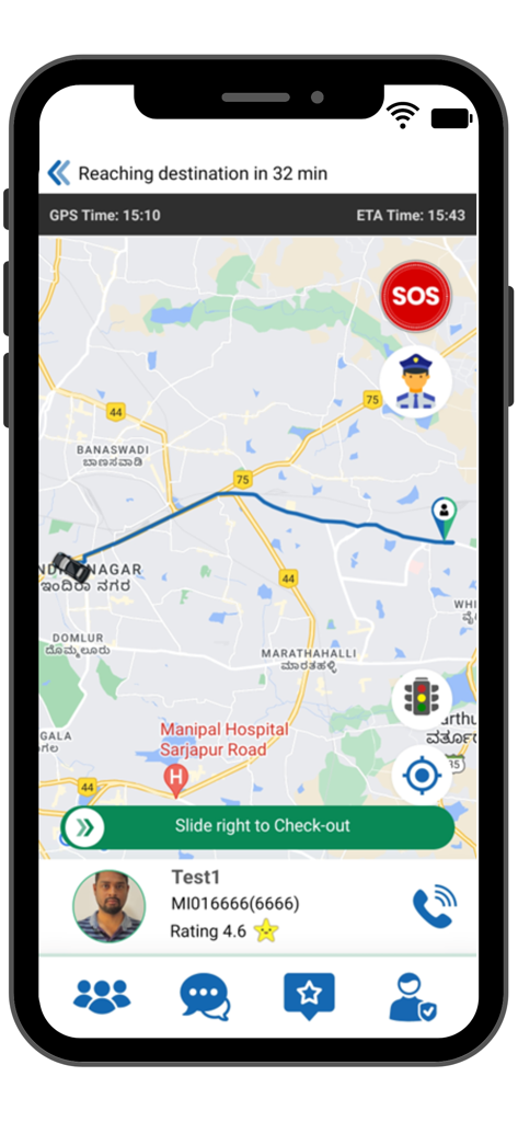 Routematic app interface showing real-time vehicle tracking on a map with driver profile and SOS button.