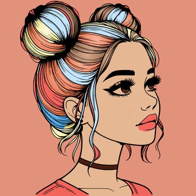 realistic girl with buns on the top of her head