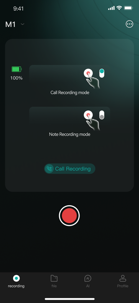 VTransBUDS - The VTransBUDS app interface showing call and note recording options