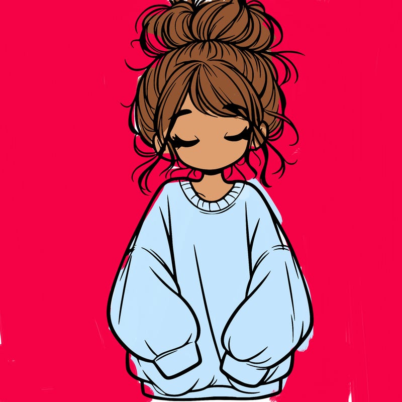 girl with baggy sweatshirt and messy bun
