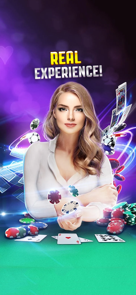 Jeu de blackjack réaliste avec un croupier féminin et des jetons de casino