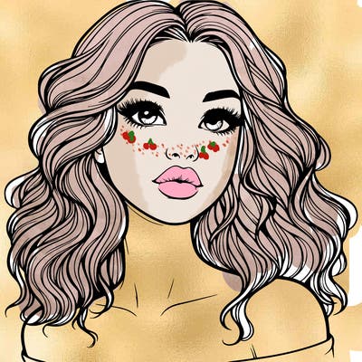 realistic girl with wavy hair and lips