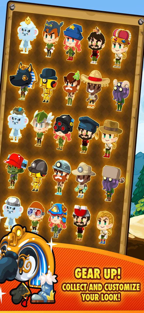 Pocket Mine 2 - A variety of stylized character avatars in Pocket Mine 2 showcasing different outfits and gear for customization.