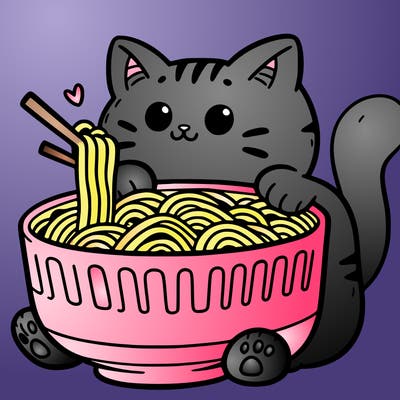cat with ramen