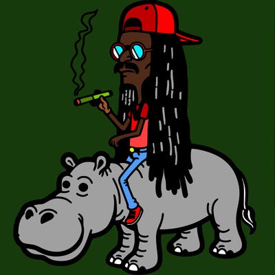 snoop dawg smoking a blunt while riding a hippo