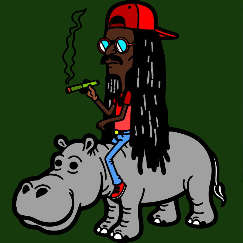 snoop dawg smoking a blunt while riding a hippo