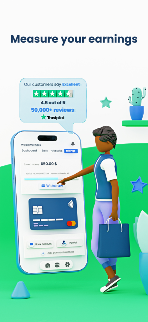 Paidwork: Make Money - Paidwork app screen showing a user withdrawing six hundred fifty dollars with bank and PayPal options