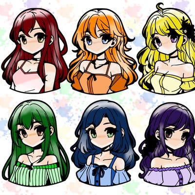6 beautiful anime girls lined up