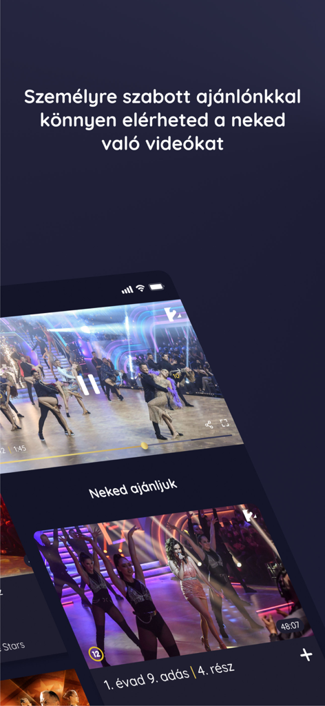 TV2 Play - TV2 Playアプリの画面で、パーソナライズされたハンガリーのテレビ番組のおすすめを表示