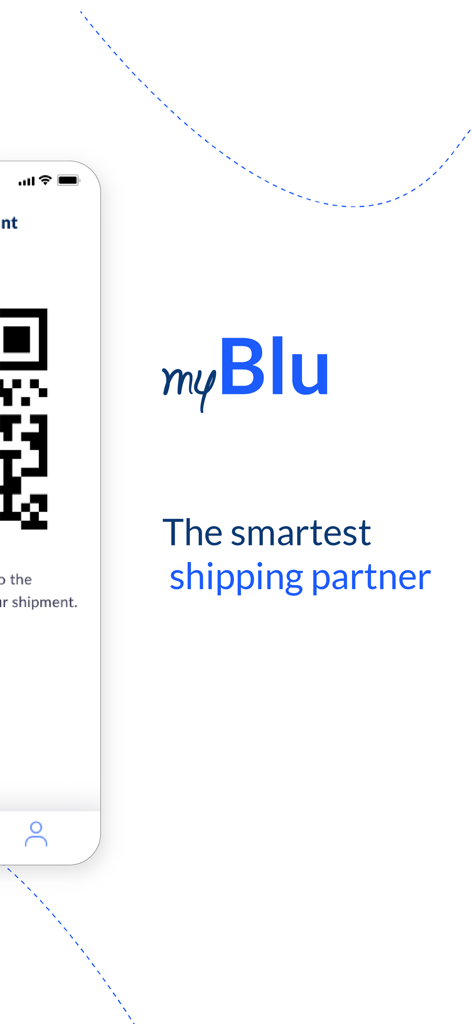 myBlu - Interfaccia dell'app myBlu che mostra il logo e lo slogan del partner di spedizione più intelligente
