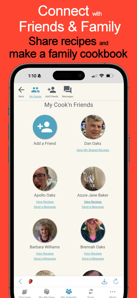 Recipe Keeper - Cook'n - Lista de amigos no aplicativo Cook'n para compartilhar receitas