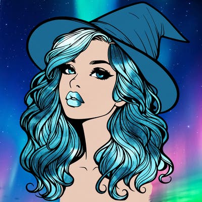 realistic witch girl with wavy hair and lips