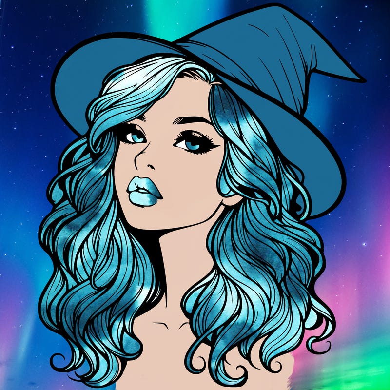 realistic witch girl with wavy hair and lips