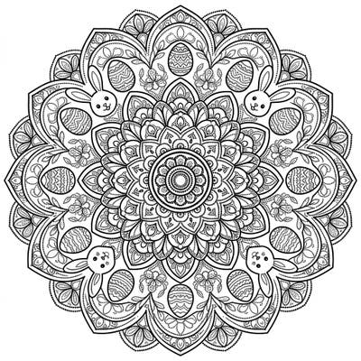 Discover the serene beauty of our Dot Work Easter Mandala, blending intricate dot patterns with festive spring motifs. This unique coloring page features charming bunnies, decorated eggs, and delicate blossoms, perfect for a relaxing and mindful Easter activity.