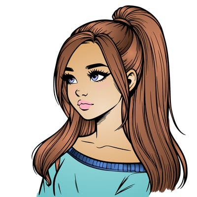 realistic girl with a high ponytail