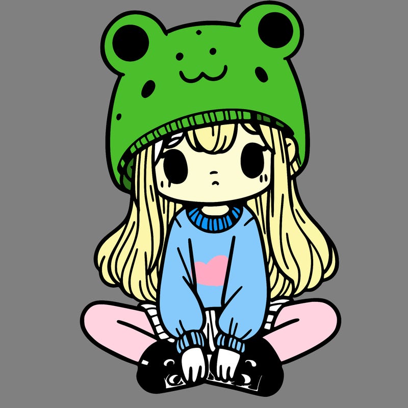 a girl wearing a frog hat and some frog socks