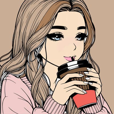 realistic girl drinking coffee