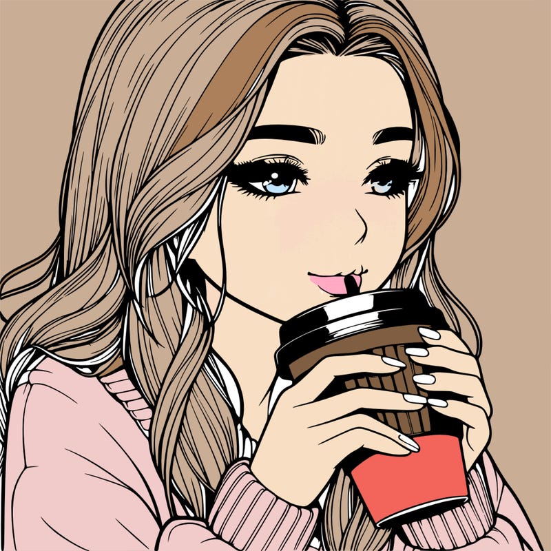 realistic girl drinking coffee